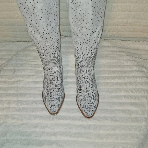 Wild Ones Glamour Cowboy Rhinestone Cowgirl Boots Tuck Zipper Plus Silver Gray - Picture 12 of 13